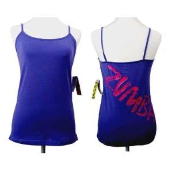Zumba, NWT, Spaghetti Tank, Amethyst Color, Splatter Paint Print on Back, Size L - Picture 1 of 15